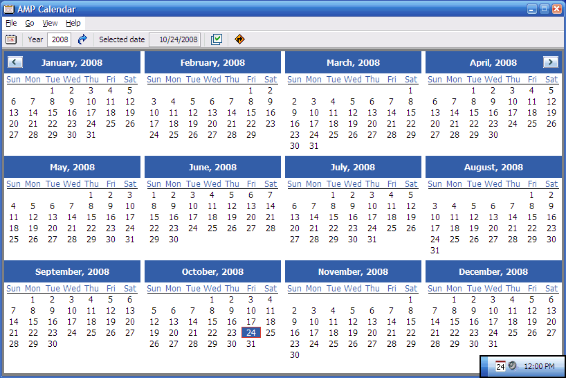 AMP Calendar - Calendar with the twelve months of any year and the current 