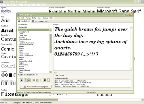 Organize Fonts Vista