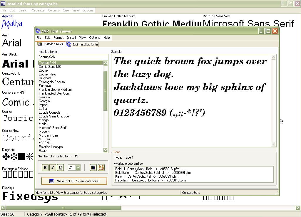 Windows font viewer